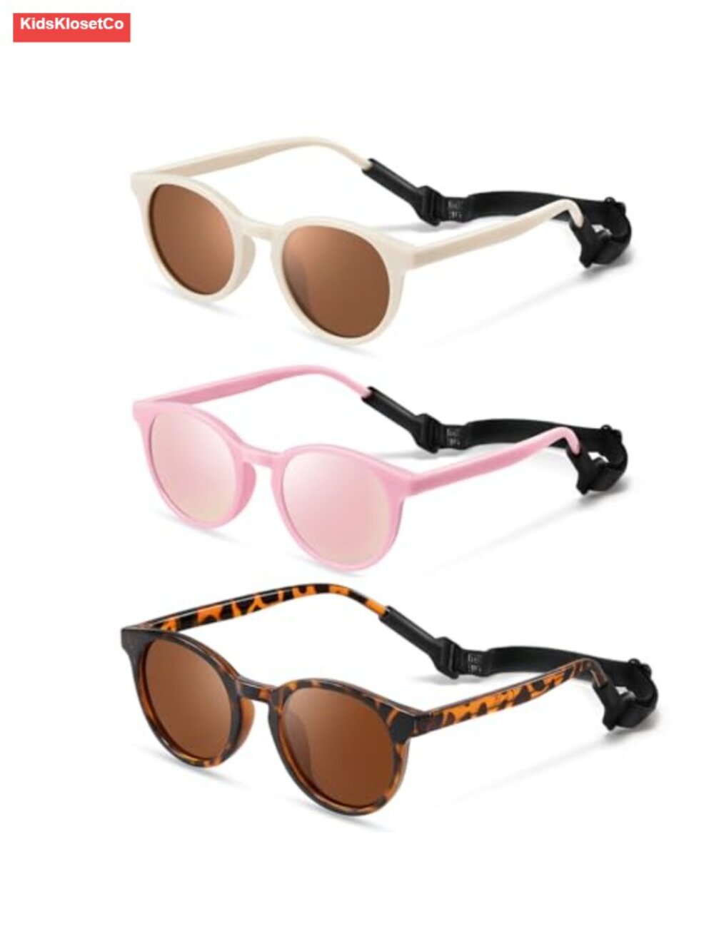 Kids Polarized Sunglasses with Strap Flexible Round UV Protection Toddler